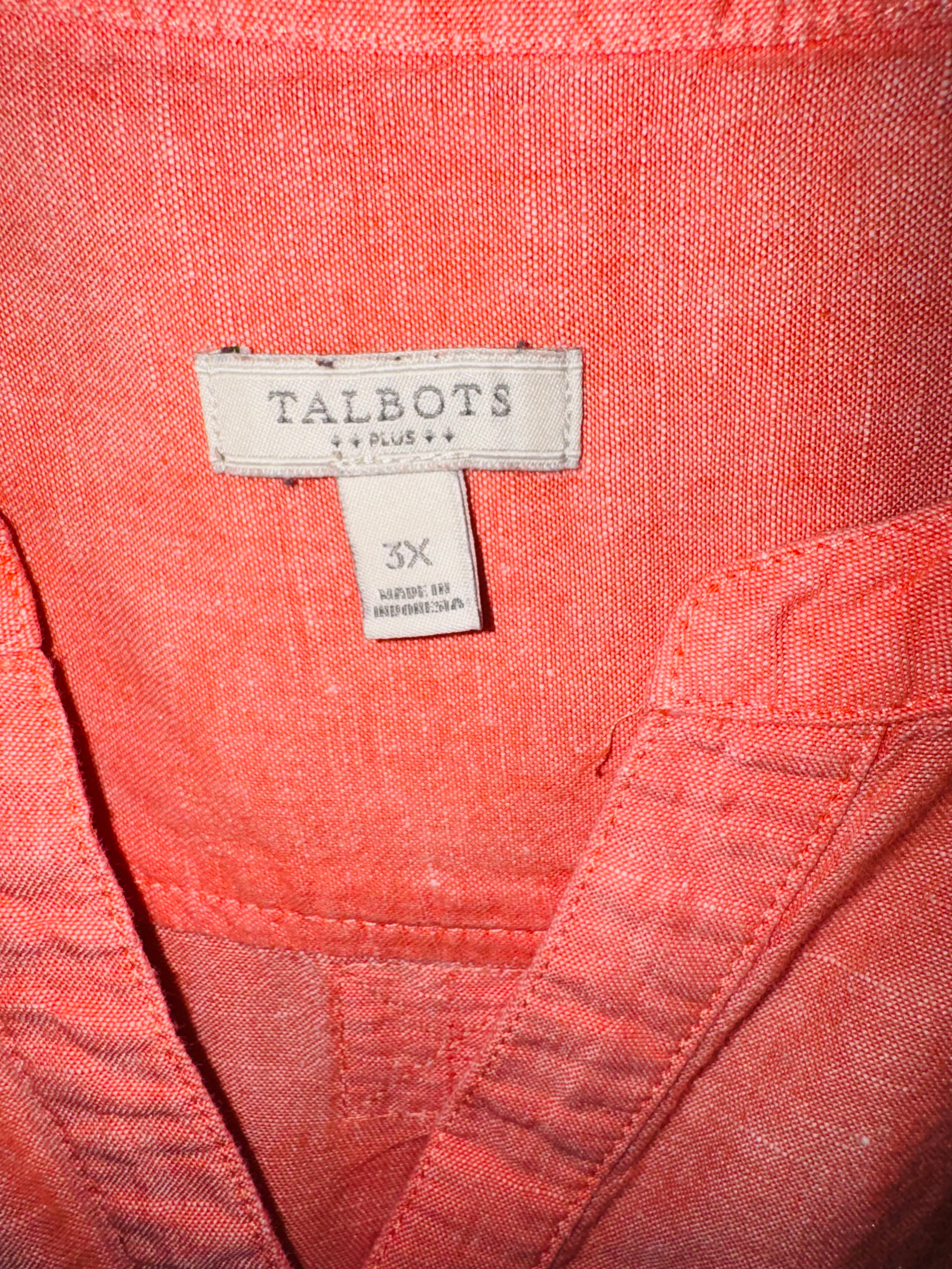 Talbots Coral Linen Blend Roll-Tab Tunic Top