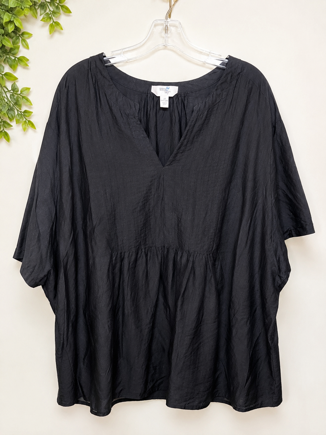 Terra & Sky Black Gauze Babydoll Tunic Blouse