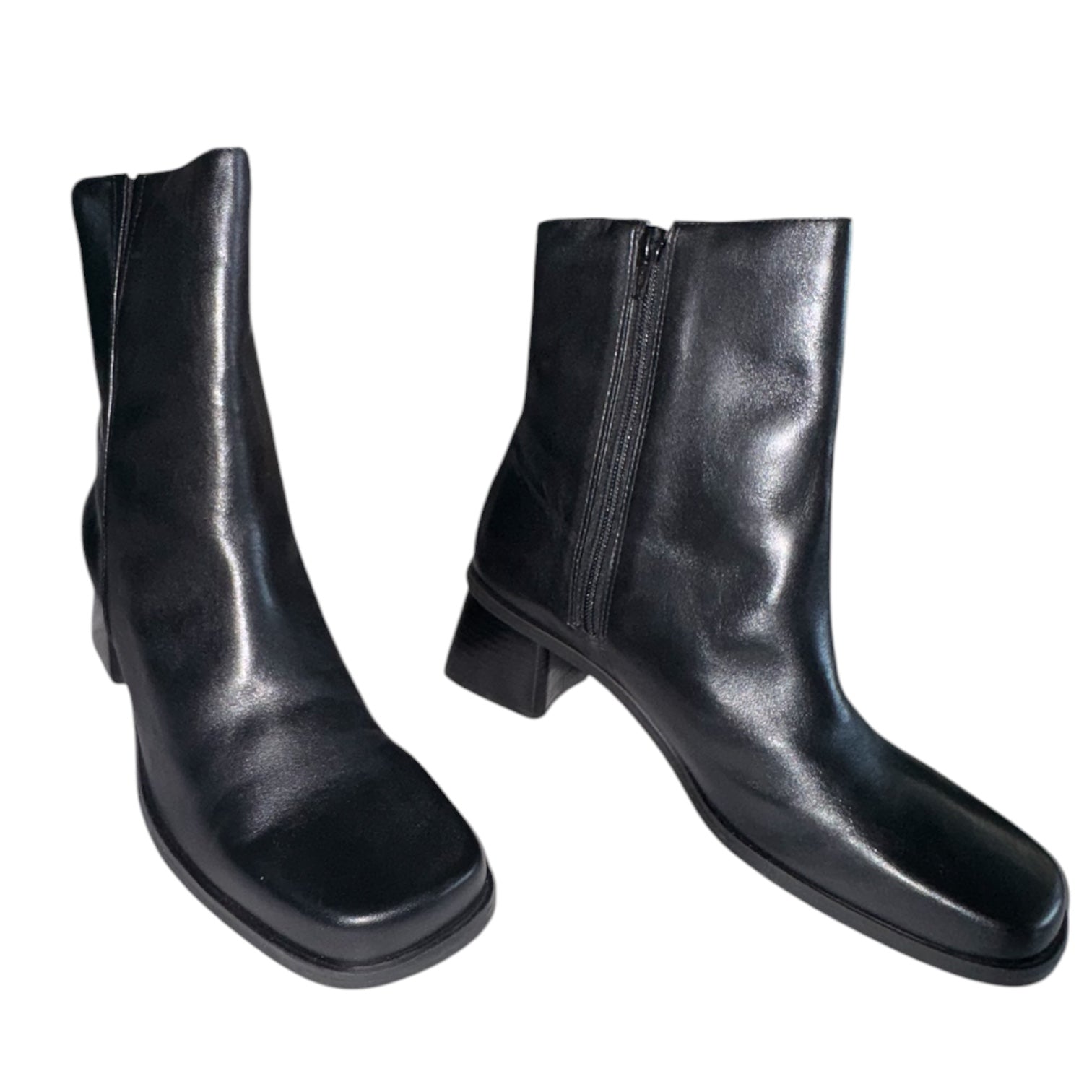 Naturalizer Women's Black Leather Square Toe Ankle Boots