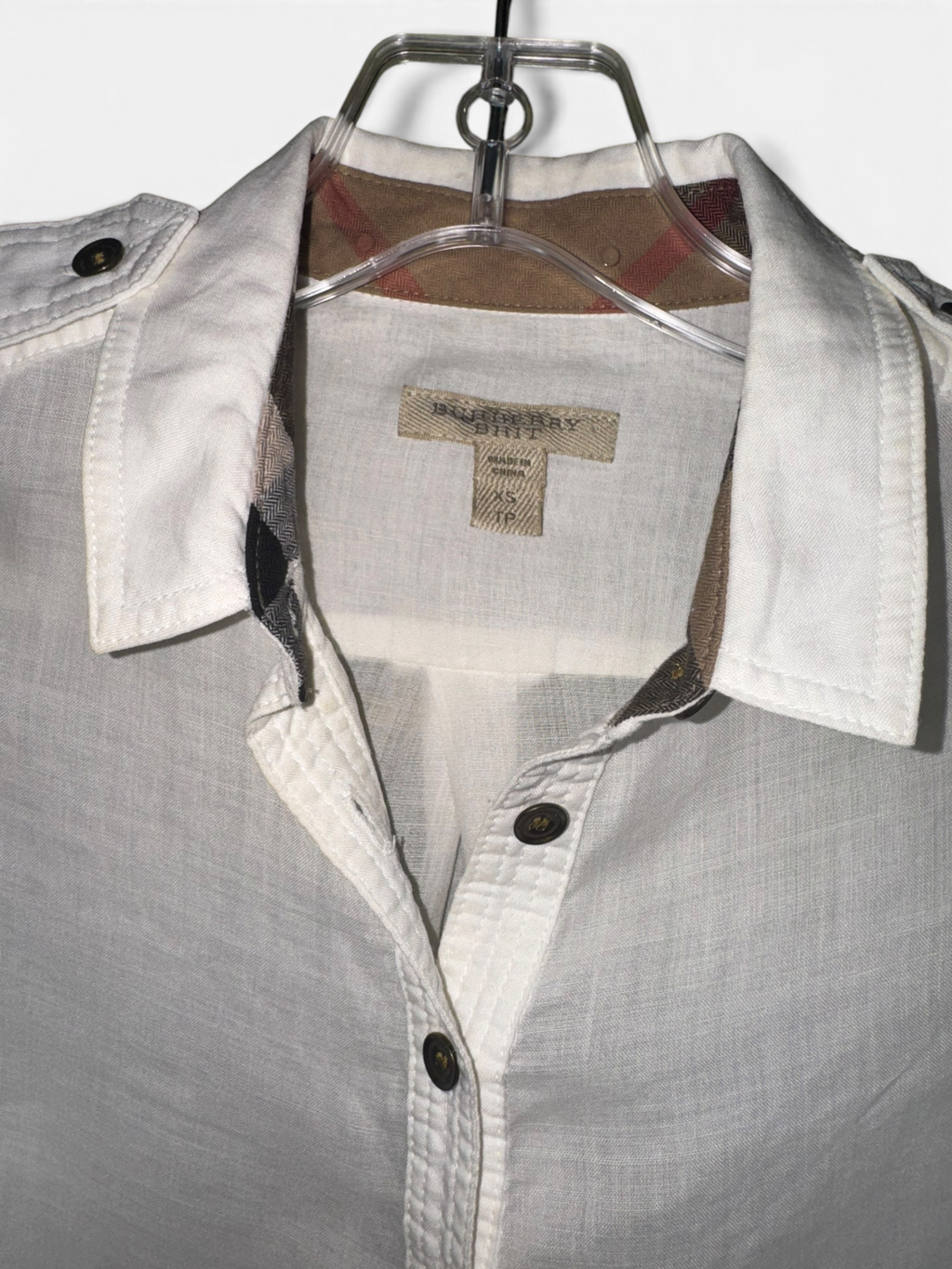 Burberry Brit Sheer White Tunic Shirt Blouse Nova Check Cuffs