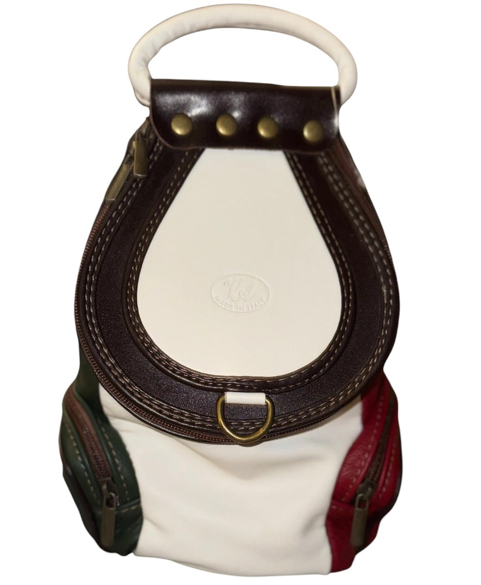Vintage Made in Italy White Leather Colorblock Backpack Handbag