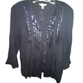 Black Crinkle Sequin Button Front Cardigan