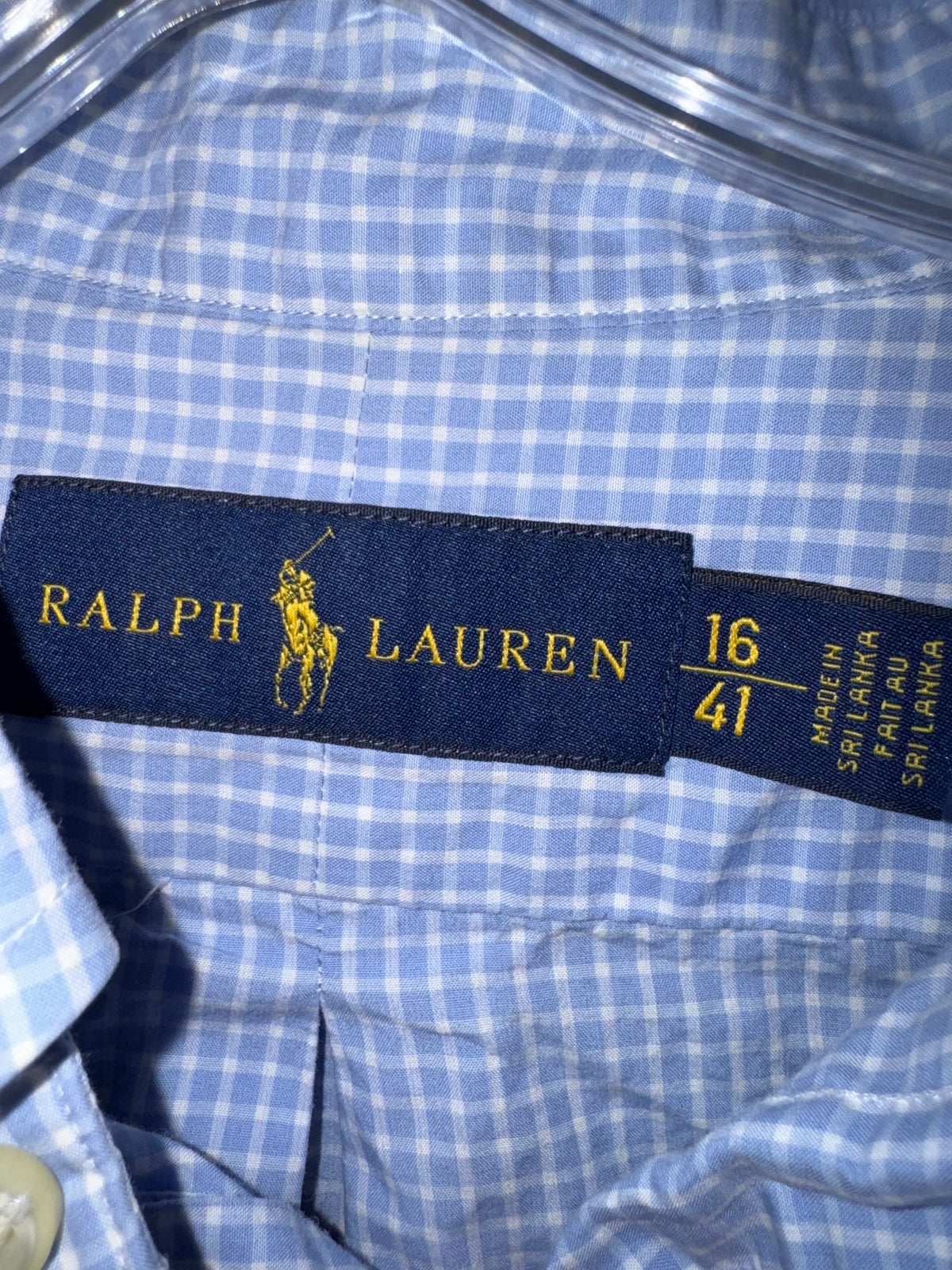 Ralph Lauren Blue Microcheck Button-Down Shirt, Neck 16