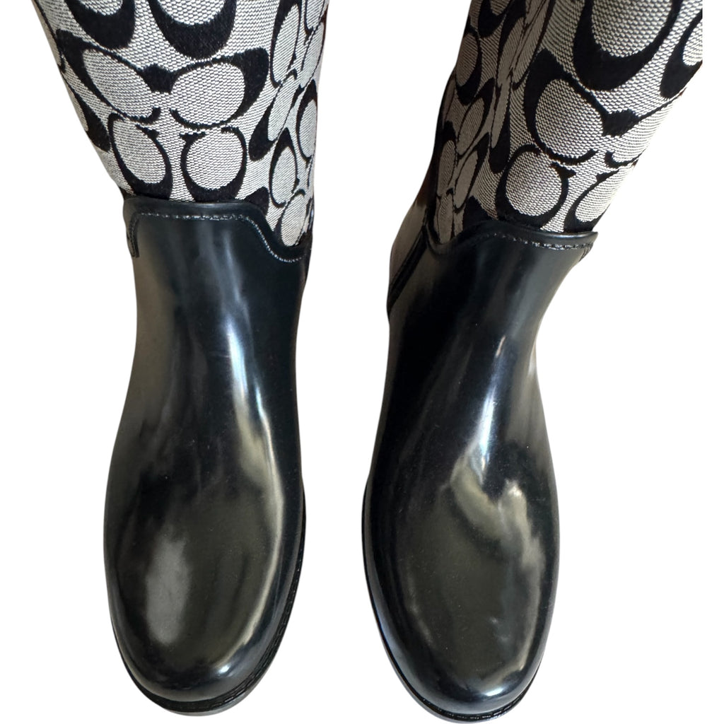 Coach Signature C Black Lace-Up Tall Rain Boots