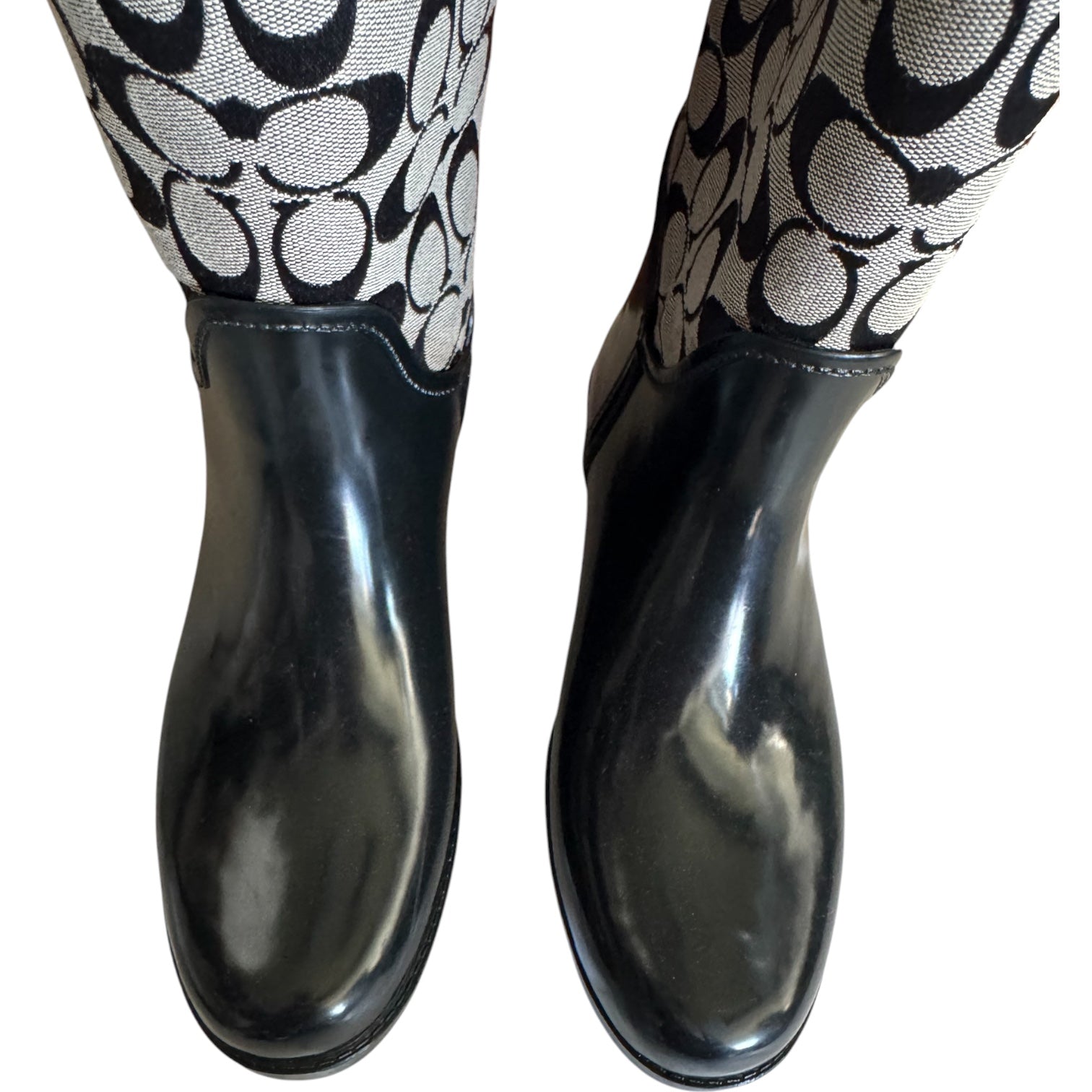 Coach Signature C Black Lace-Up Tall Rain Boots