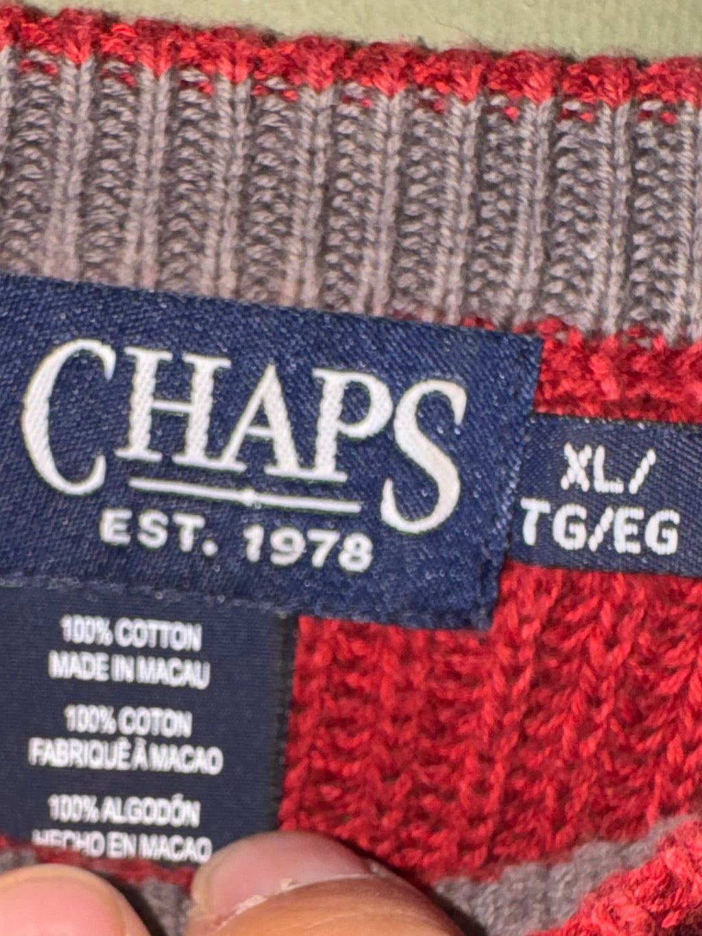 Chaps Red Textured Cotton Crewneck Sweater
