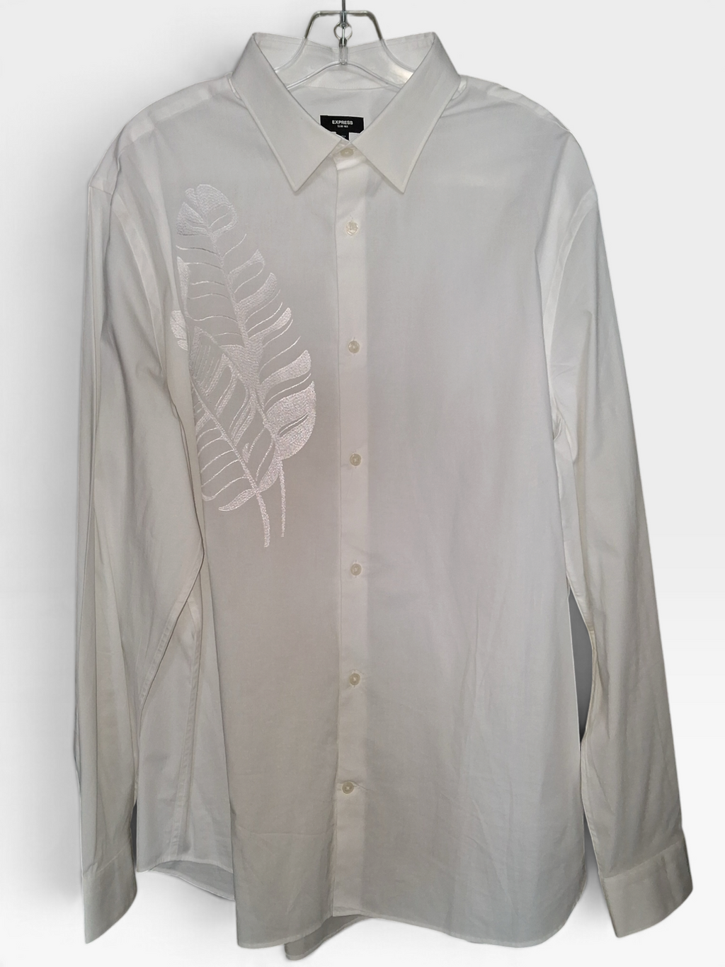 Express Slim 1MX Men's White Embroidered Dress Shirt