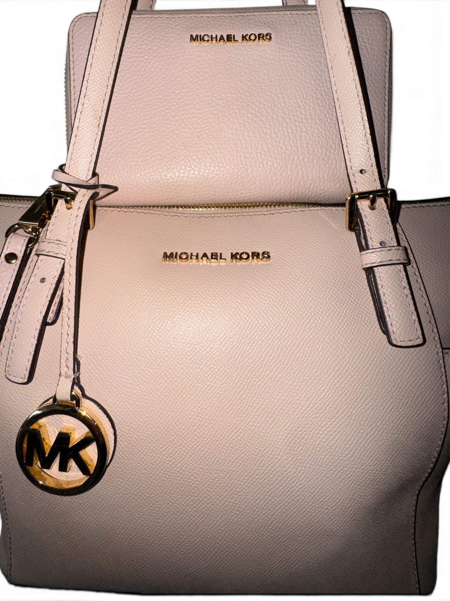 Michael Kors 2-Piece Set: Charlotte Saffiano Leather Tote Bag and Jet Set Travel Continental Wallet – Powder Blush Pink