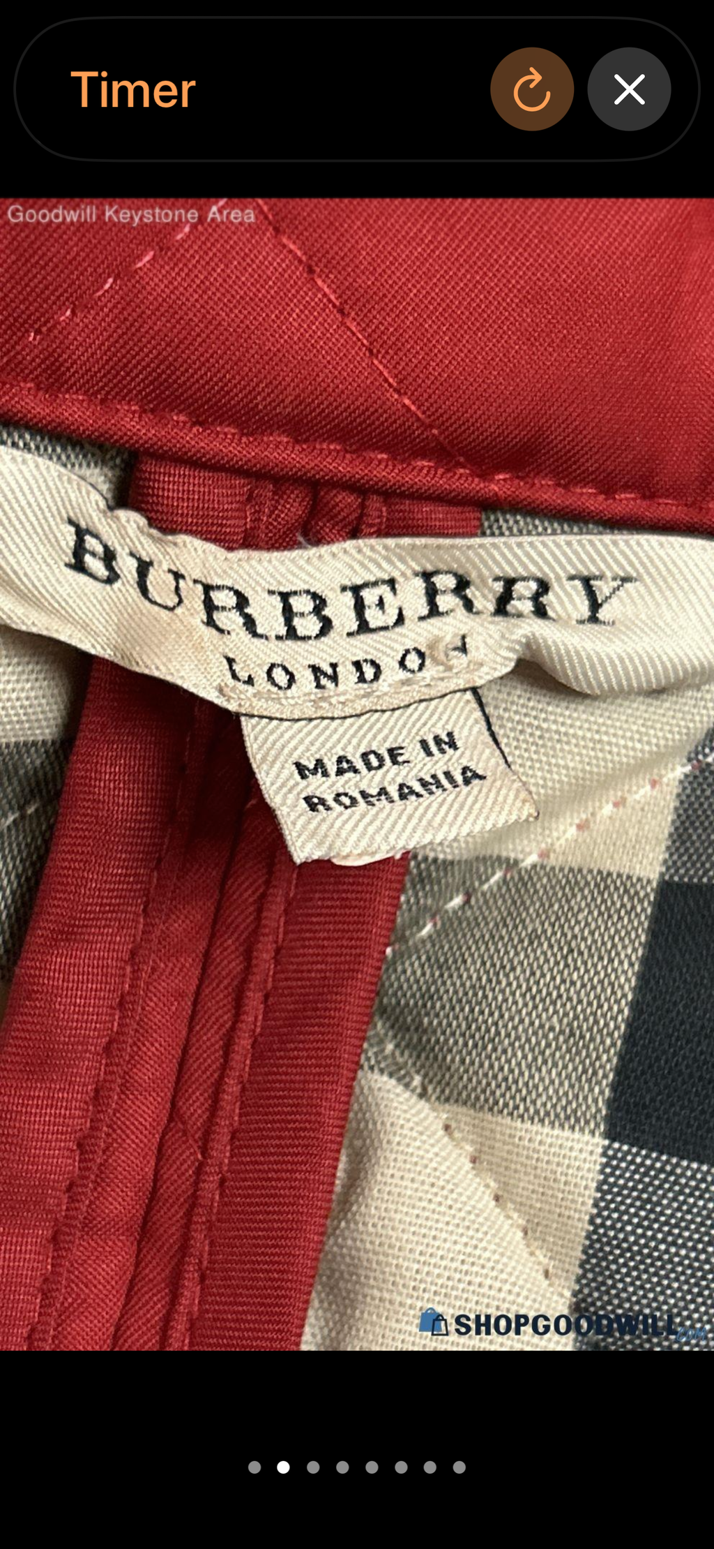 Authentic Burberry London Red Diamond-Quilted Check-Lined Jacket