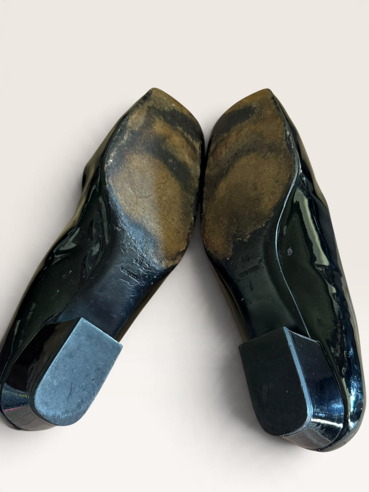 Vintage Prada Patent Leather Square-Toe Logo Pumps