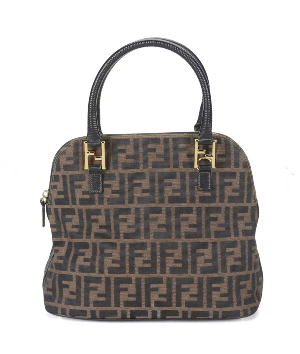 Fendi Zucca Canvas & Black Leather Dome Bag