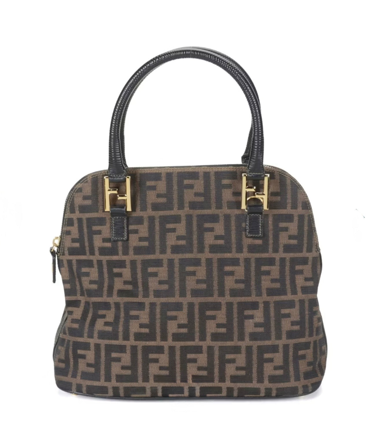 Fendi Zucca Canvas & Black Leather Dome Bag