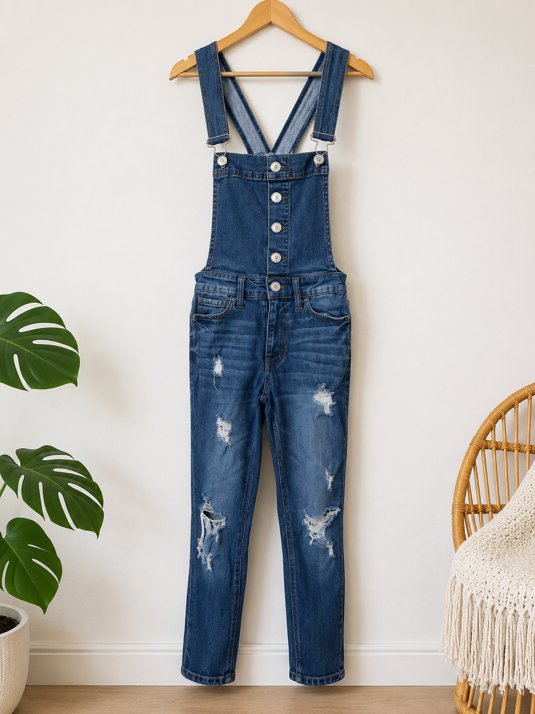 Aeropostale Distressed Denim Overalls | Dark Wash Skinny Fit Overalls
