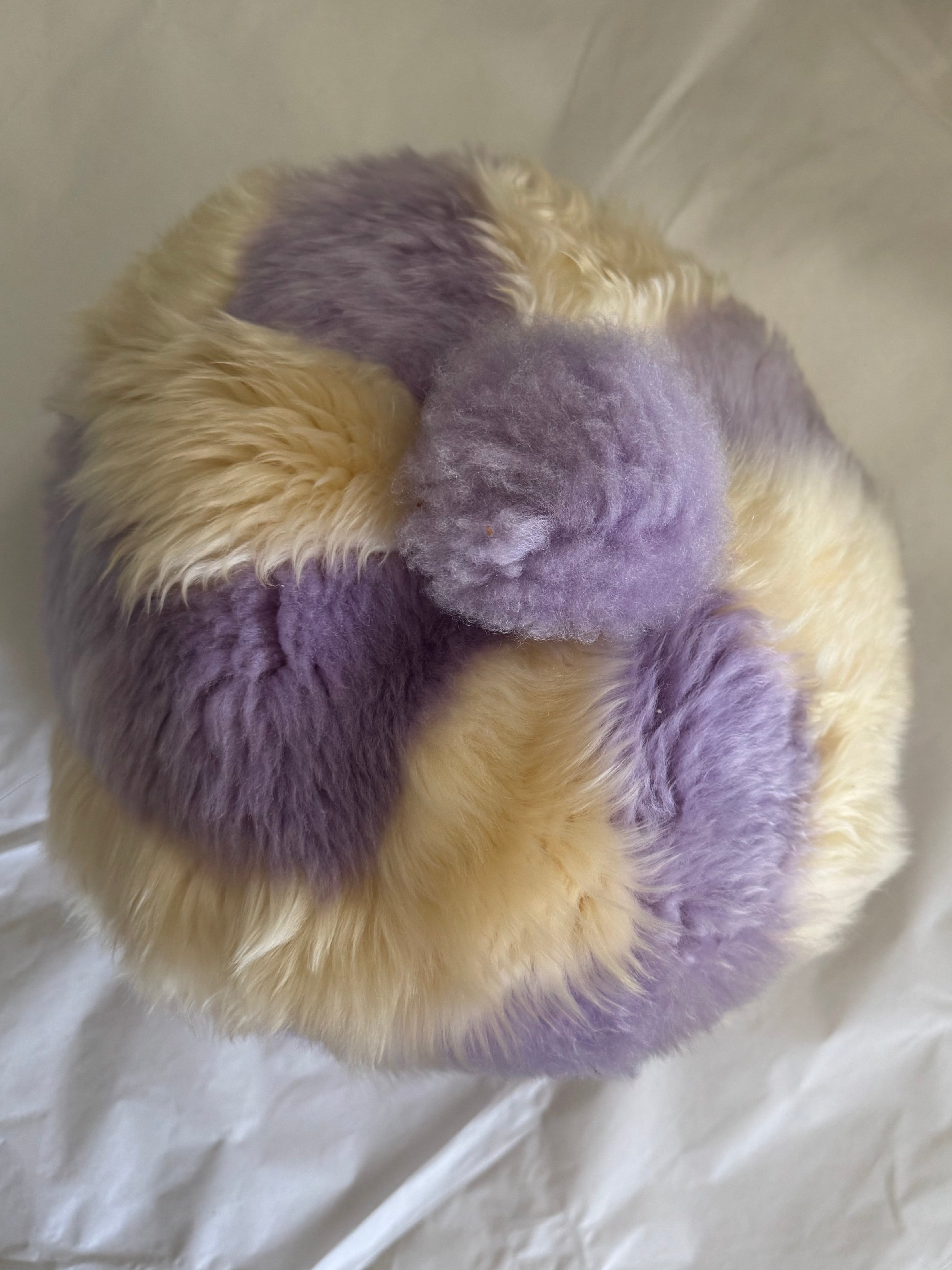 Lavender & Cream Faux-Fur Colorblock Pom-Pom Hat