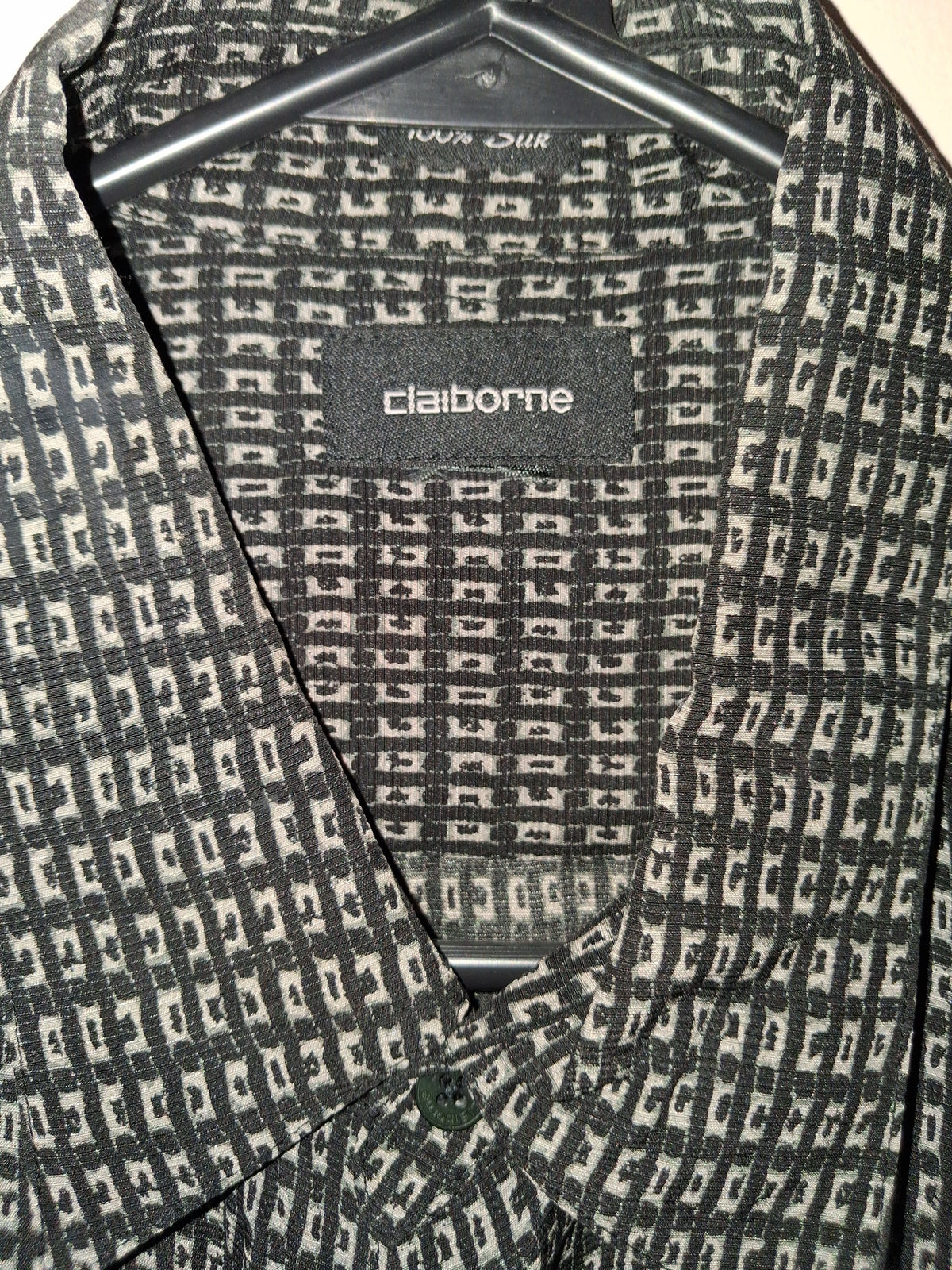 Claiborne Black & Cream Geometric 100% Silk Shirt