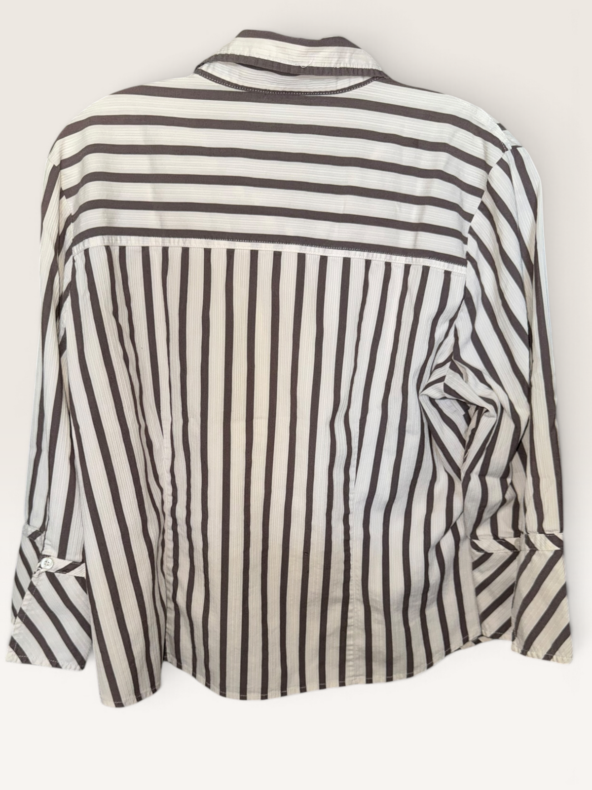 Cato Brown & Cream Striped Button-Down Blouse