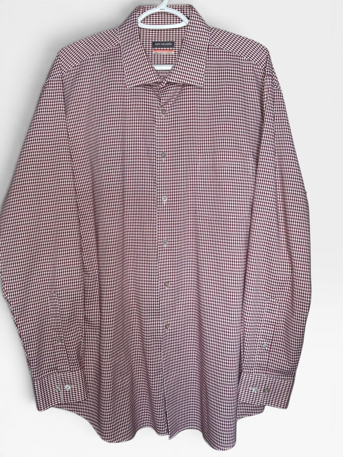 Van Heusen Burgundy Gingham Stretch Dress Shirt