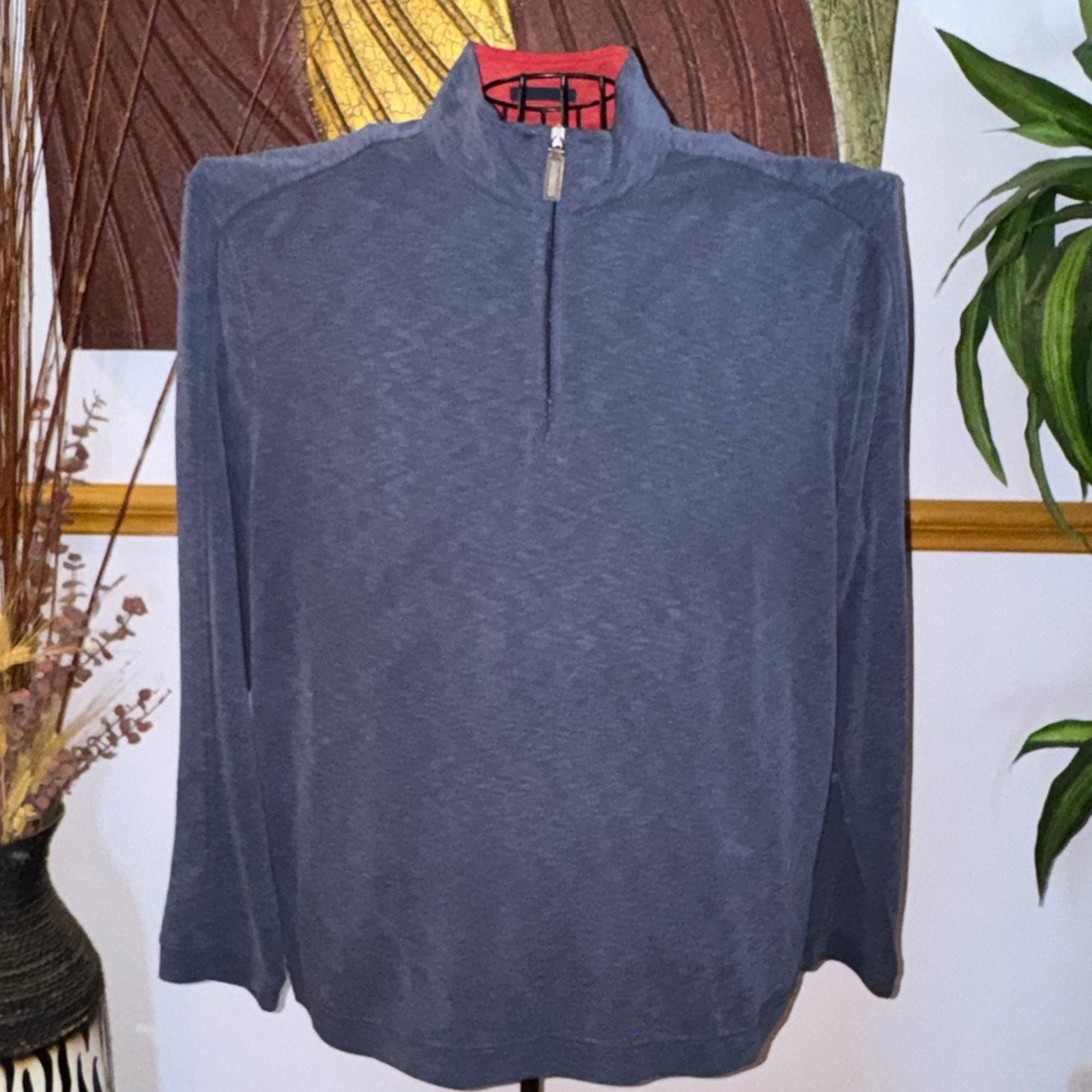 Johnston & Murphy Red and Blue Quarter-Zip Pullover