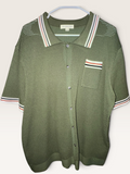 Morsecode Olive Open-Knit Button-Up Shirt