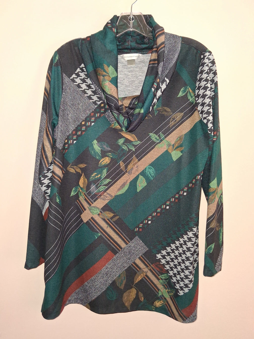 Christopher & Banks Green Abstract Geometric Cowl-Neck Tunic
