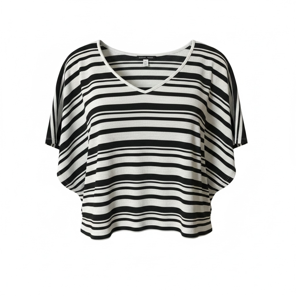 LA CLASS Black & White Striped Batwing Crop Top V-Neck