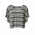 LA CLASS Black & White Striped Batwing Crop Top V-Neck