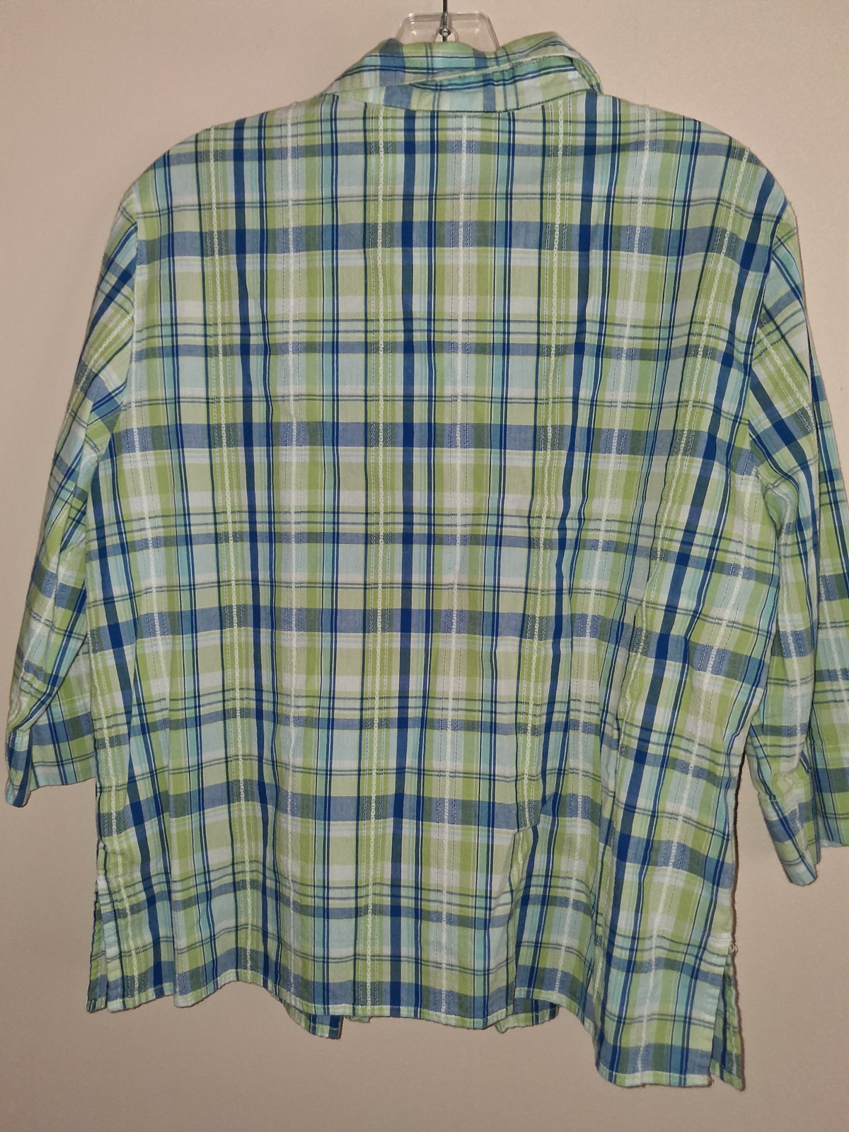 Alfred Dunner Blue & Lime Plaid Cotton Blouse