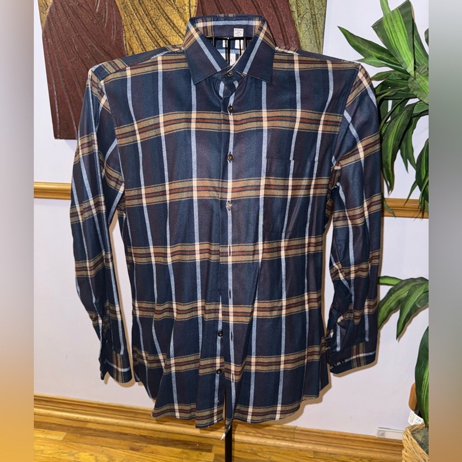 Haupt Classic Men's Checkered Shirt - Navy and Tan