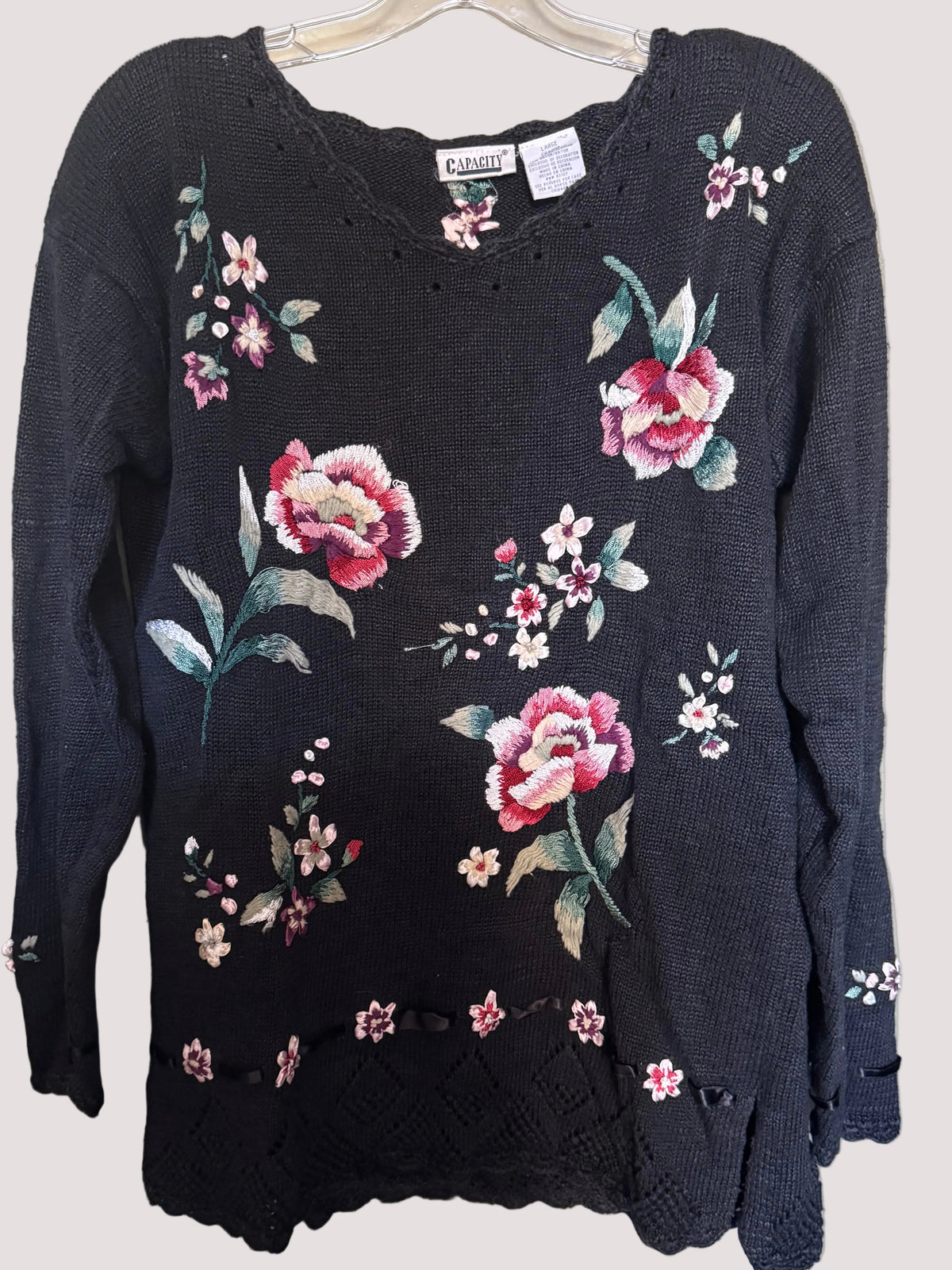 Capacity Black Floral Embroidered Sweater