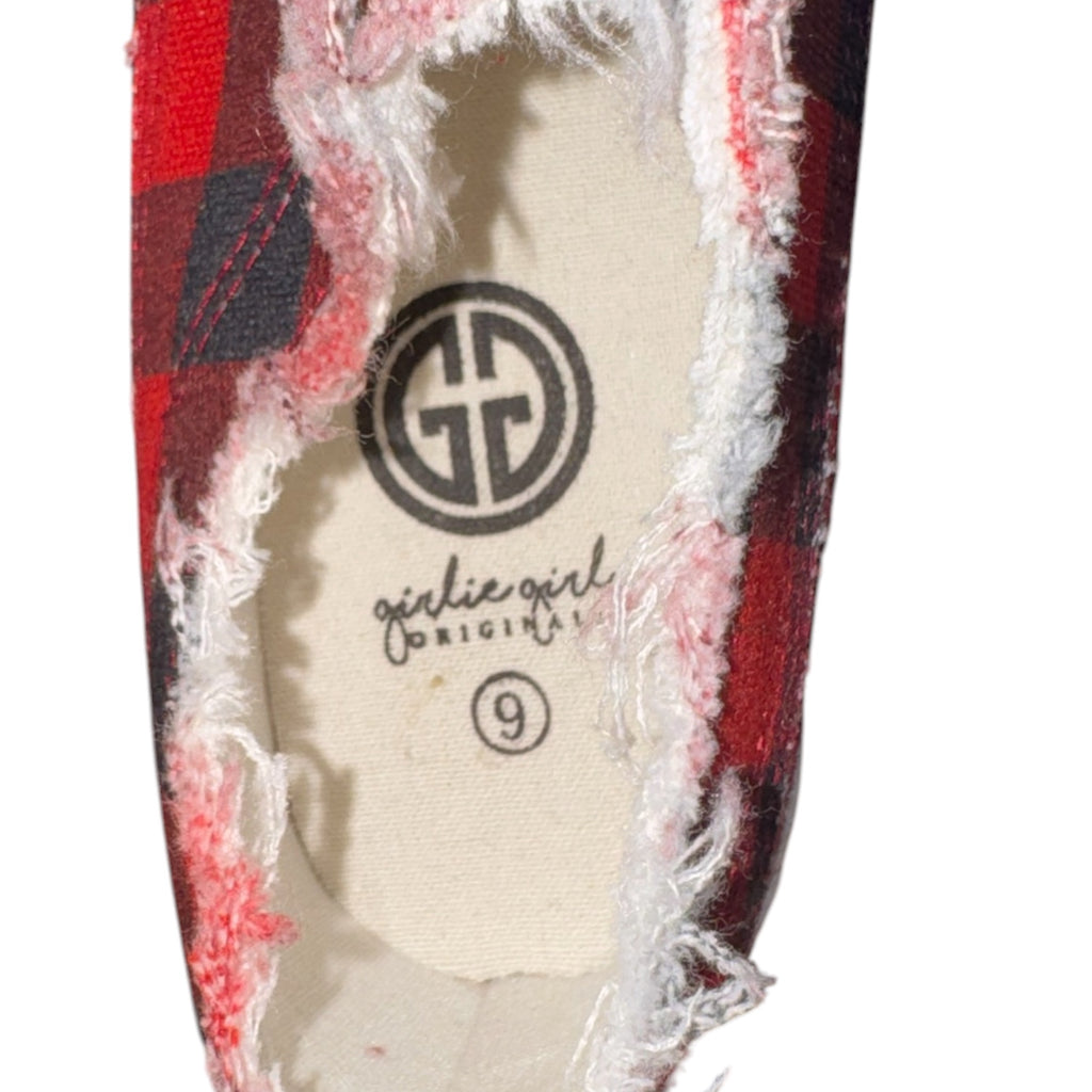 Girlie Girl Originals Red Buffalo Plaid Canvas Slip On Sneakers Distressed
