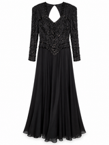 Jovani Black Beaded Silk Evening Gown