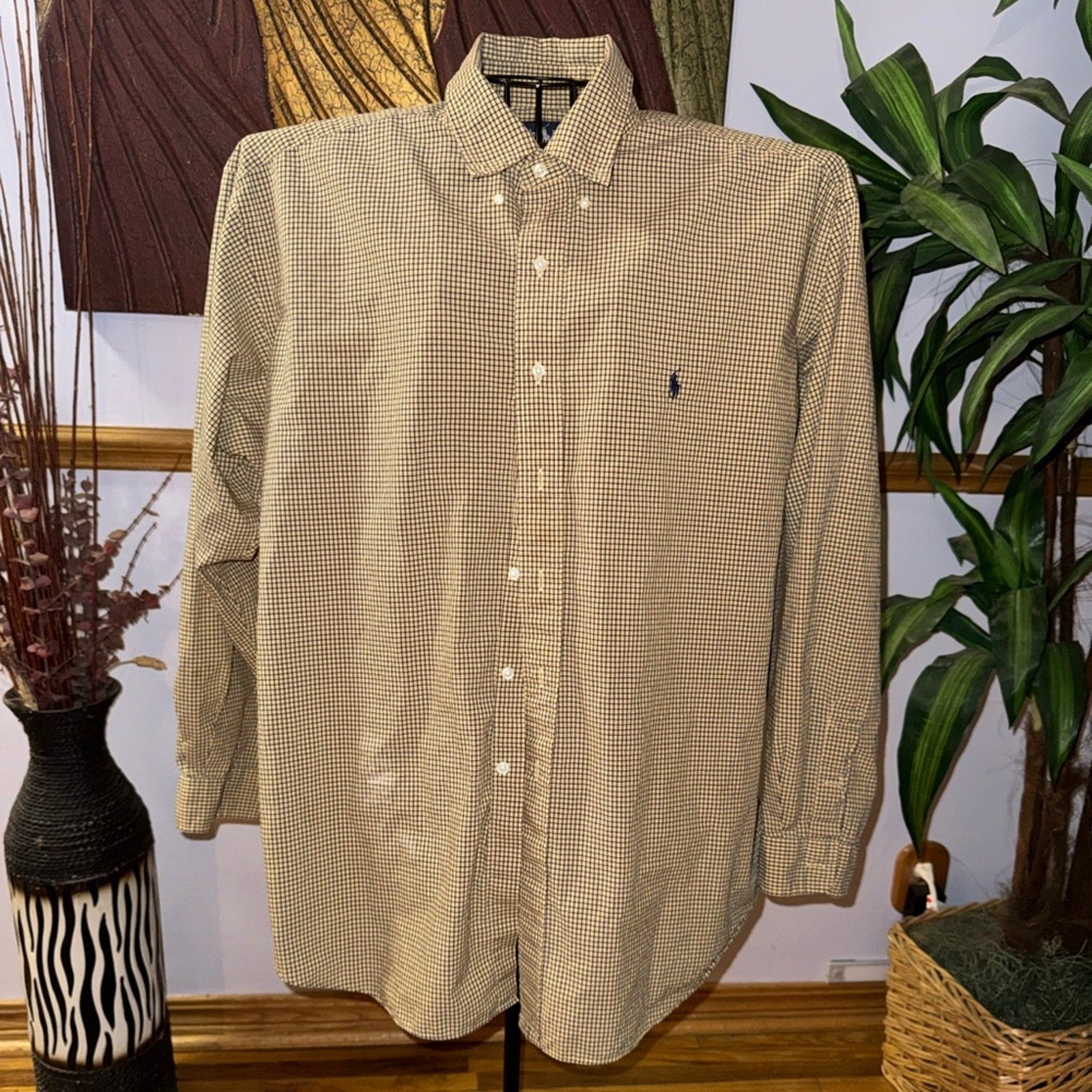 Ralph Lauren Beige Checkered Button Down Shirt