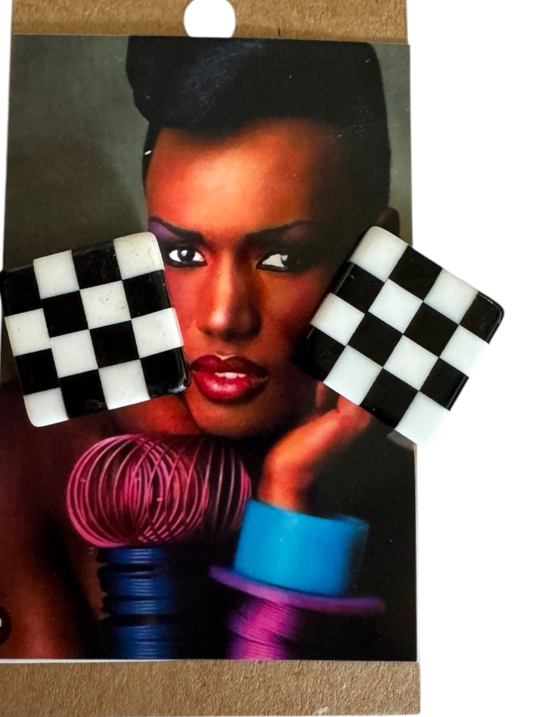 Black & White Checkerboard Square Statement Earrings