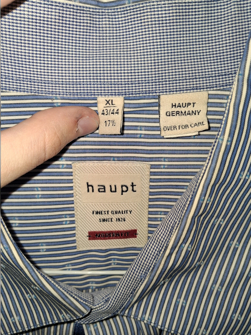 Haupt Germany Blue & White Striped Modern Fit Dress Shirt