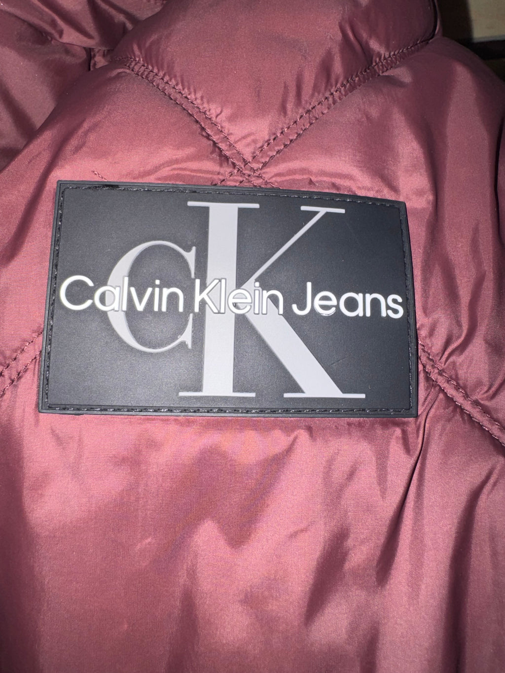 Calvin Klein Jeans Burgundy Hooded Quilted Long Coat