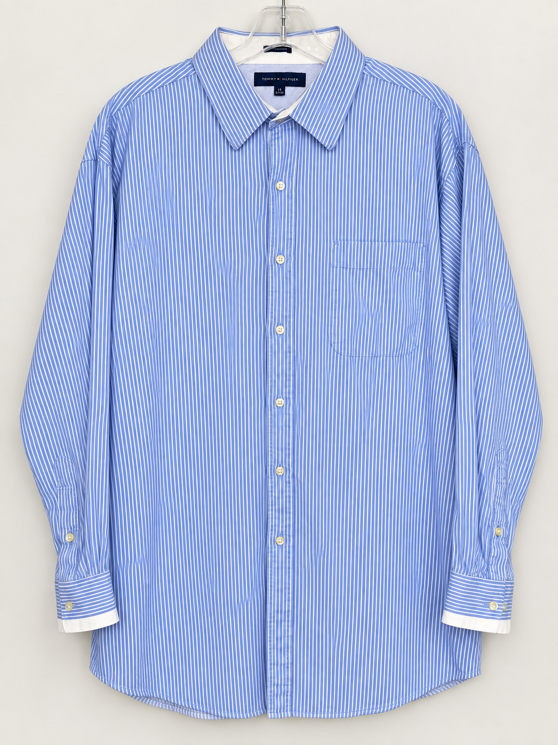 Tommy Hilfiger Blue Striped Regular Fit Shirt, 17/32–33