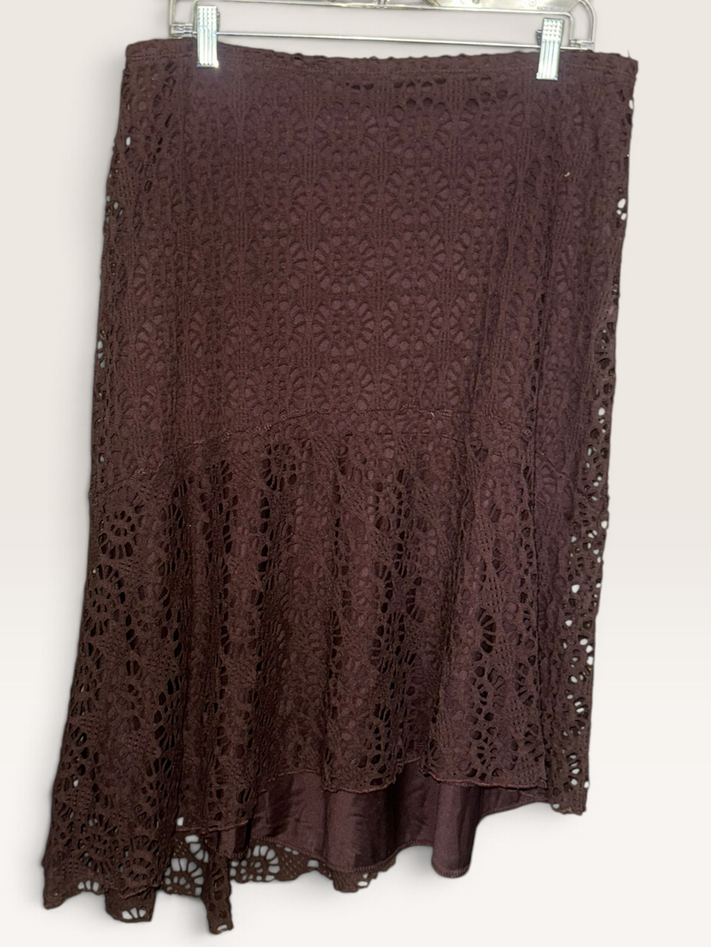 New Directions Brown Lace Asymmetrical Midi