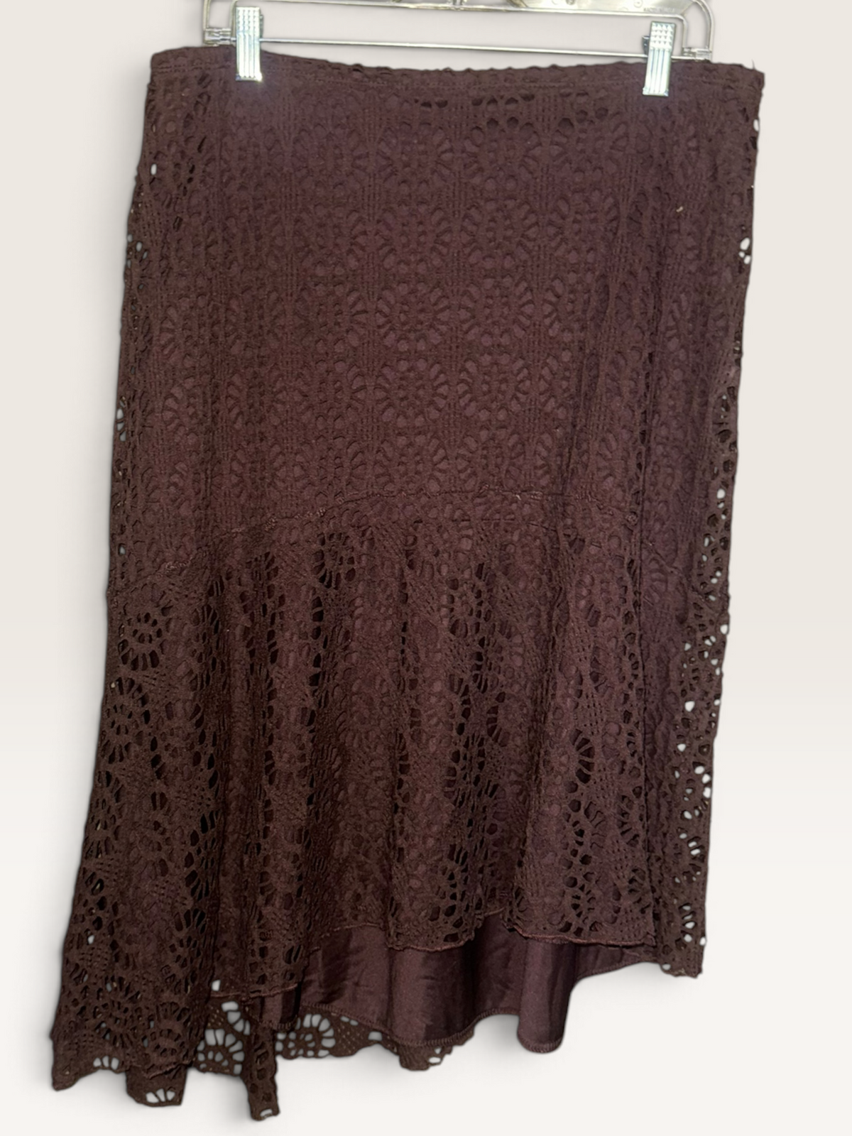 New Directions Brown Lace Asymmetrical Midi