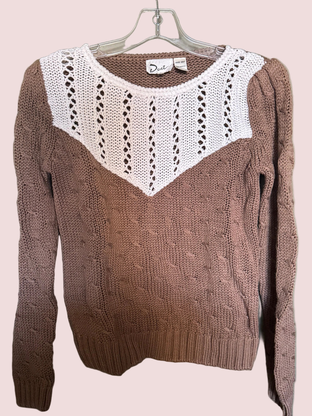 Duet Hand-Knit Taupe & White Sweater