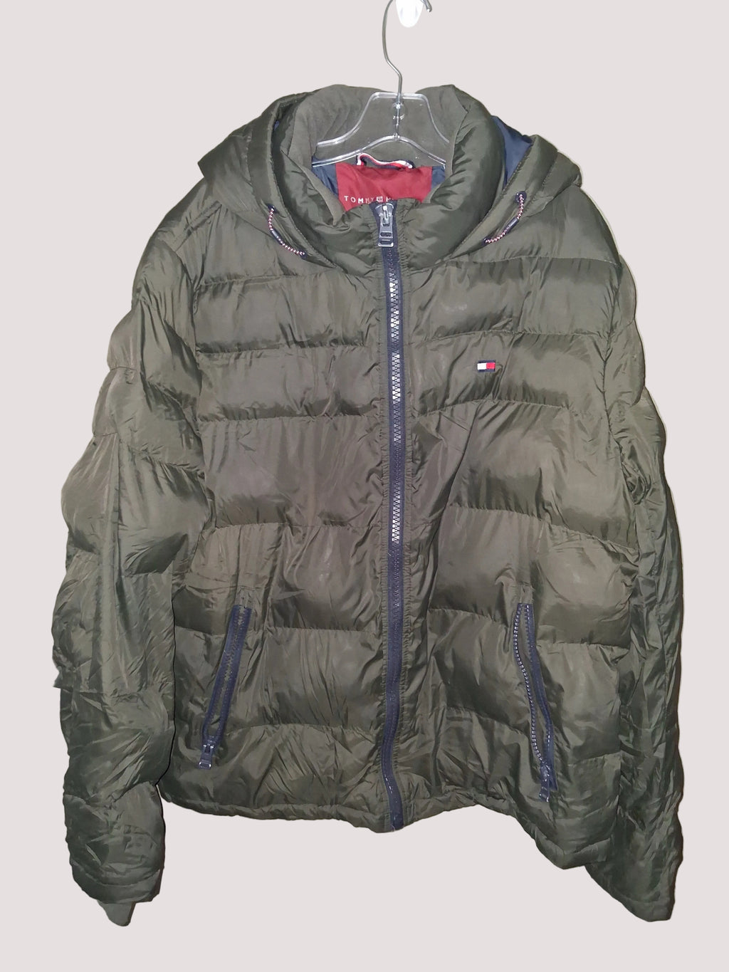 Tommy Hilfiger Olive Green Hooded Puffer Jacket