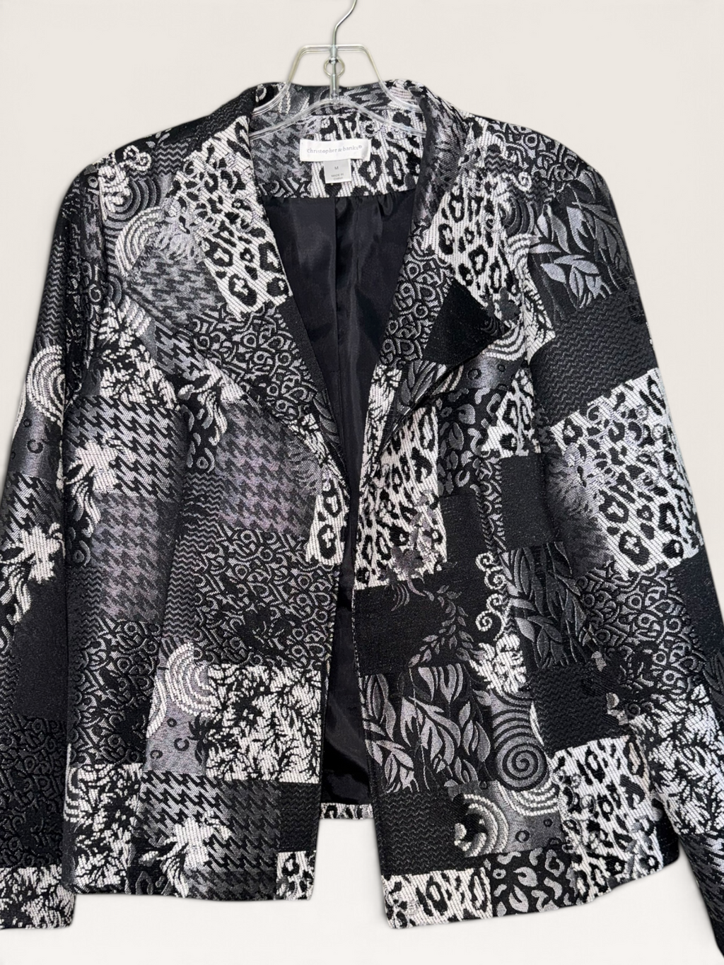 Christopher & Banks Black & White Mixed-Pattern Jacket