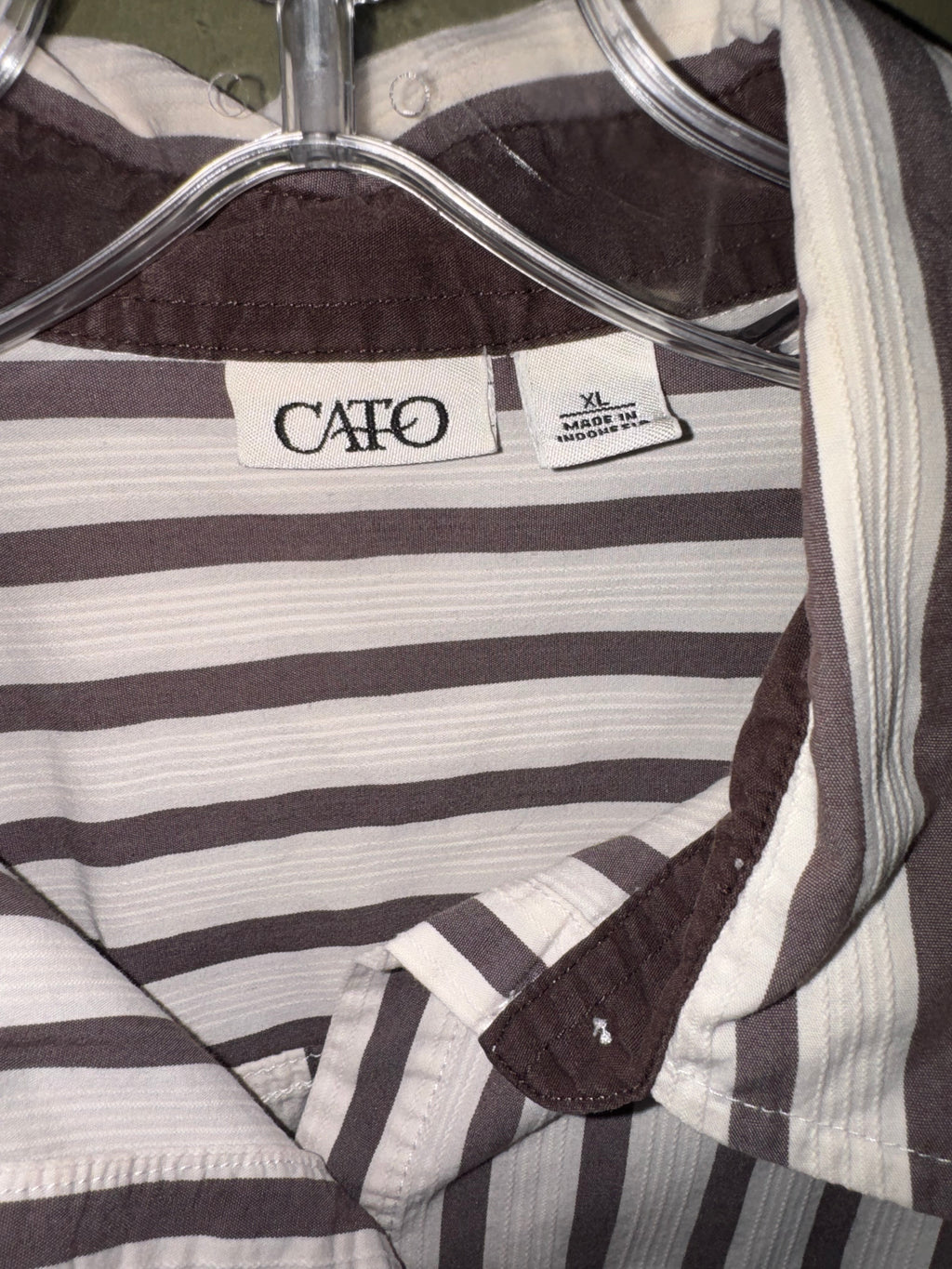 Cato Brown & Cream Striped Button-Down Blouse
