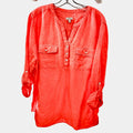 Talbots Coral Linen Blend Roll-Tab Tunic Top