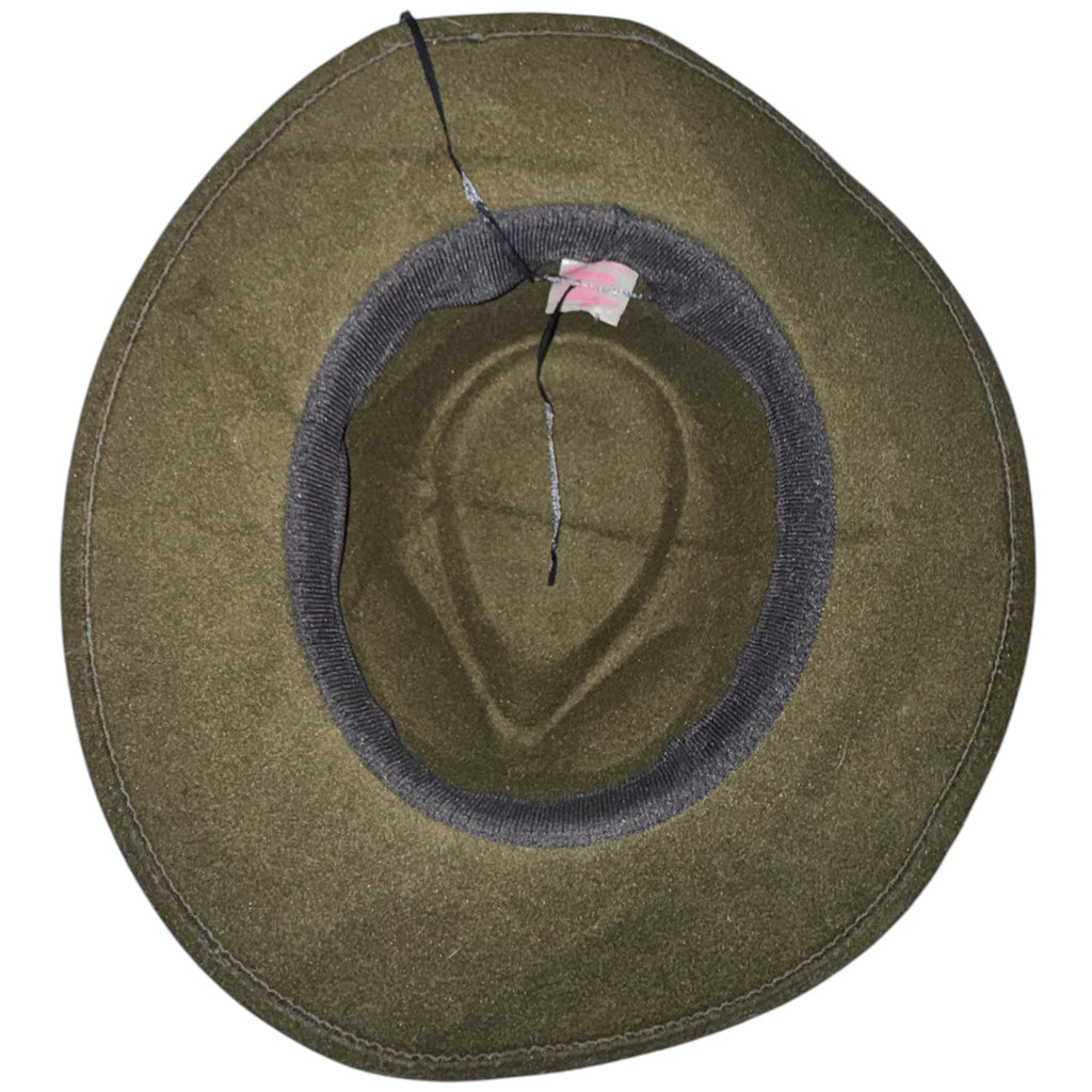 Olive Green Wide Brim Fedora Hat with Studded Band | Boho Western Rancher Style