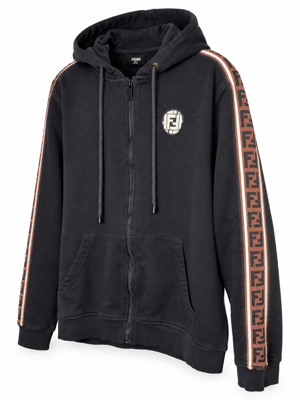 Fendi Black FF Sleeve-Tape Zip Hoodie