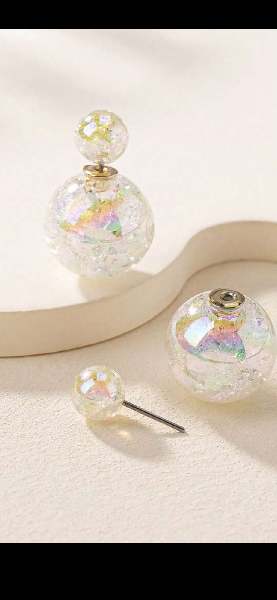 Iridescent Crackle Glass Double Ball Earrings