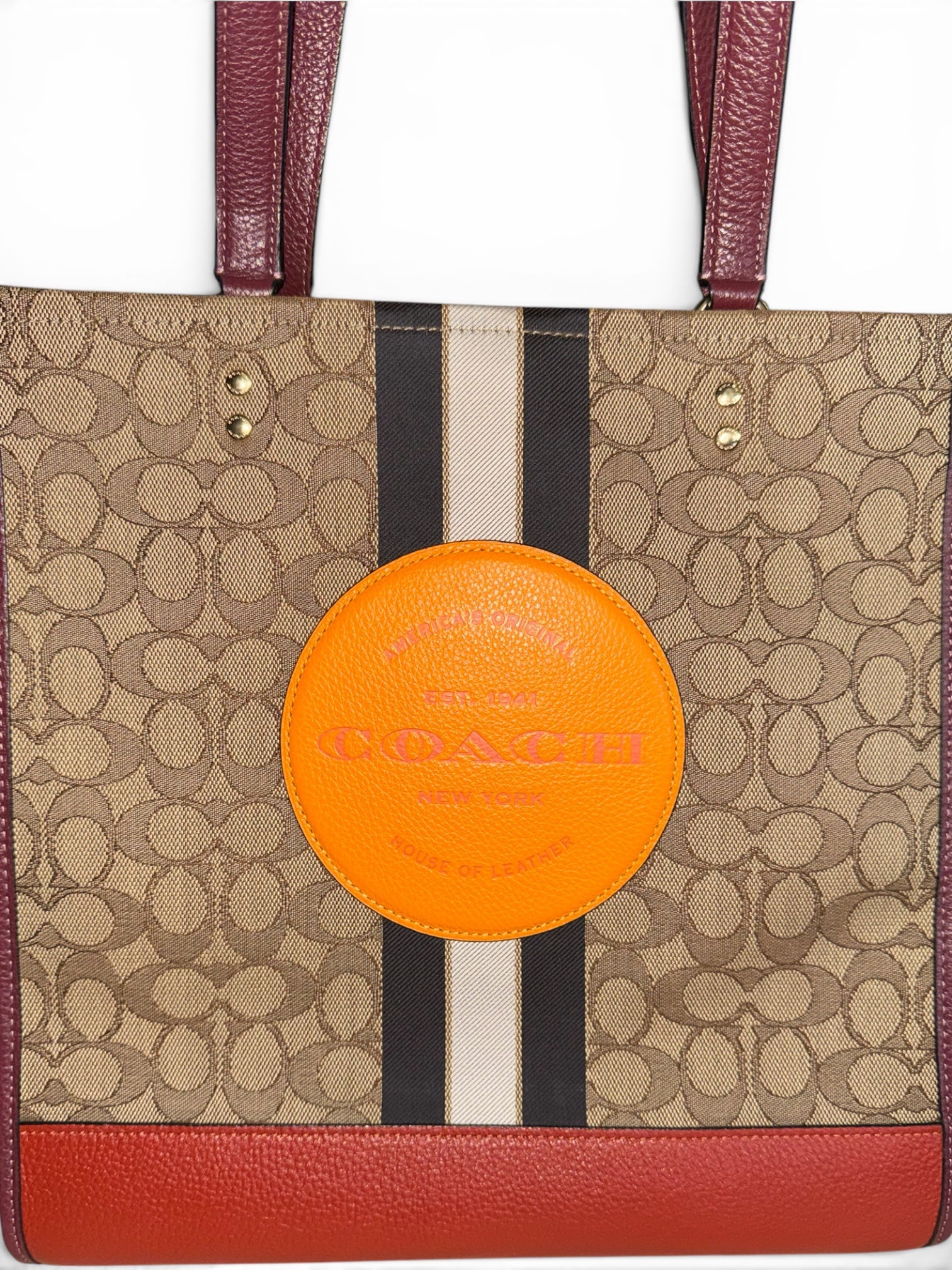 Coach Dempsey Tote Bag In Signature Jacquard With Stripe and Coach Patch (Style 1917)