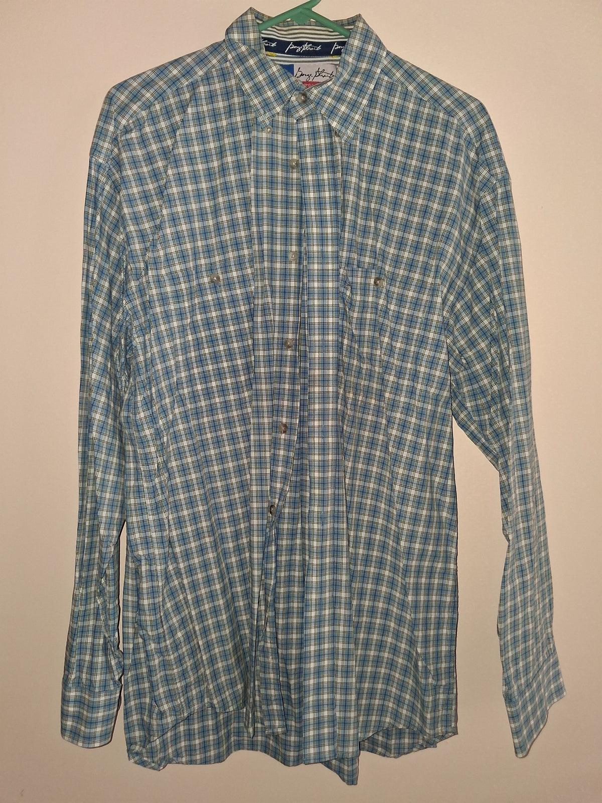 Wrangler George Strait Cowboy Cut Blue Plaid Western Shirt