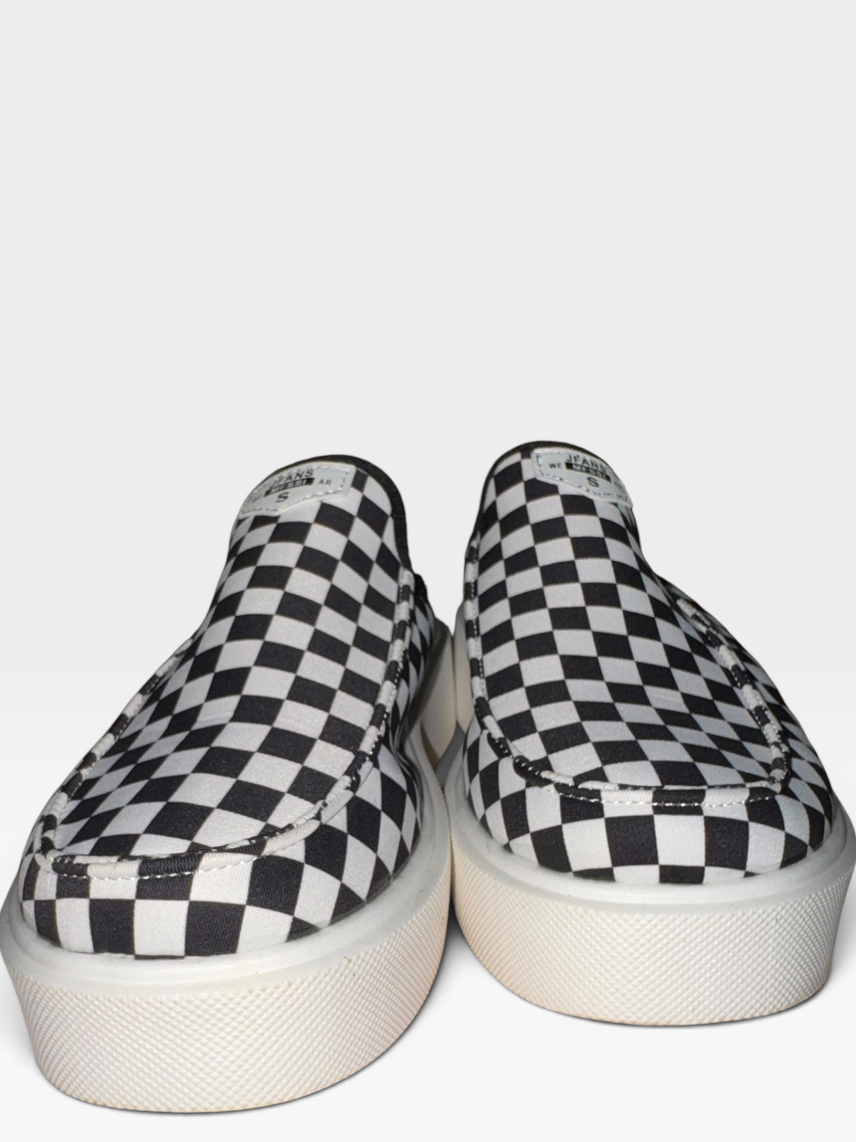 JFANS Black & White Checkered Slip-On Mule Shoes