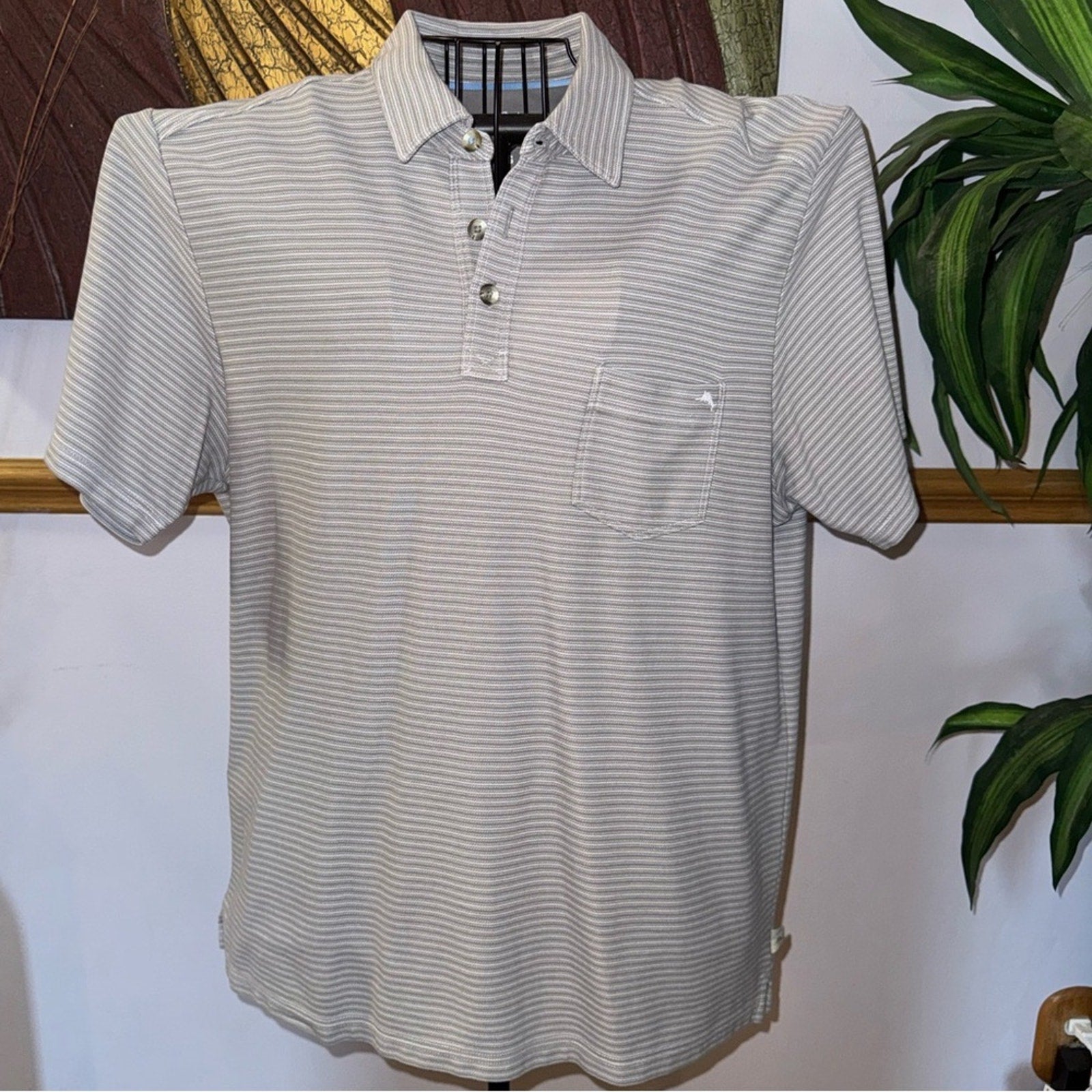 Tommy Bahama Light Gray Striped Polo Shirt